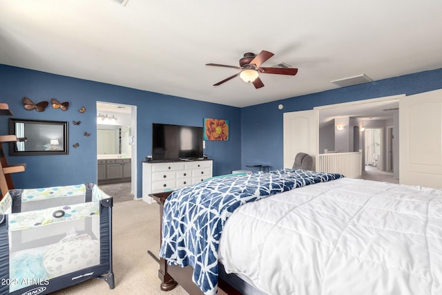 4034 E Mine Shaft Rd, San Tan Valley, AZ 85143 - carpeted bedroom with ensuite bathroom and a ceiling fan