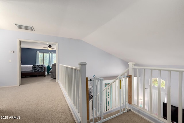 4034 E Mine Shaft Rd, San Tan Valley, AZ 85143 - hallway with carpet, lofted ceiling, and baseboards