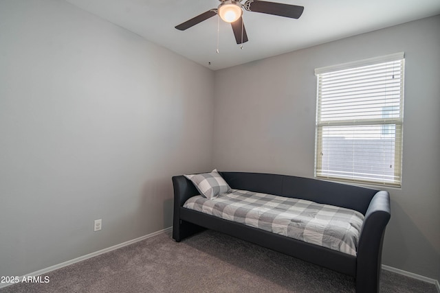 bedroom featuring ceiling fan and carpet flooring