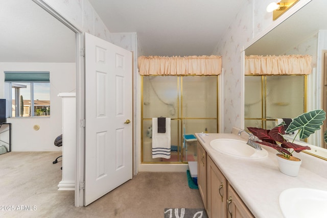 bathroom featuring vanity and walk in shower