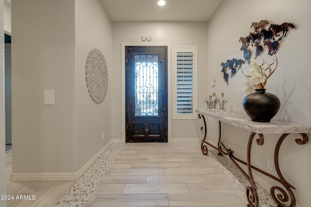 foyer entrance with light hardwood / wood-style floors