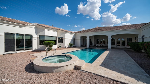 3126 E Fruitvale Ct, Gilbert, AZ 85297 - view of swimming pool with french doors, a patio area, and a pool with connected hot tub