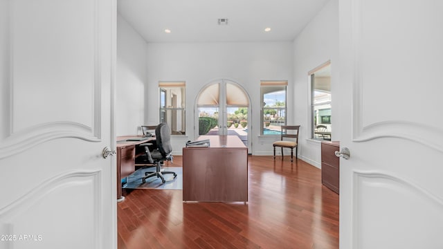 3126 E Fruitvale Ct, Gilbert, AZ 85297 - office area featuring french doors, wood finished floors, and recessed lighting