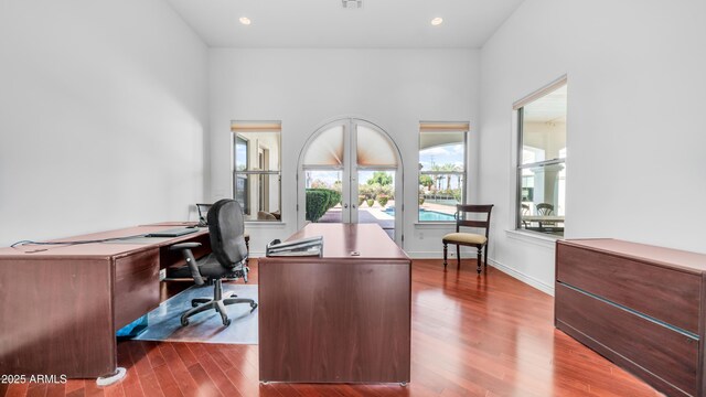 3126 E Fruitvale Ct, Gilbert, AZ 85297 - home office with french doors, wood finished floors, baseboards, and recessed lighting