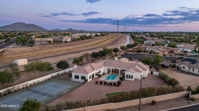 3126 E Fruitvale Ct, Gilbert, AZ 85297 - aerial view of residential area featuring a mountain backdrop and a pool area