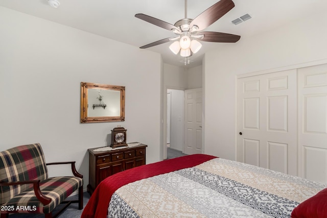 bedroom featuring a closet and ceiling fan