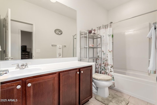 full bathroom featuring toilet, vanity, shower / bath combo, and tile patterned floors