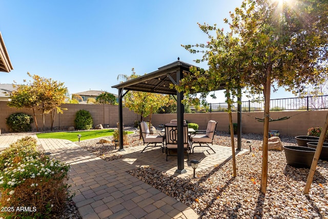 view of patio featuring a gazebo