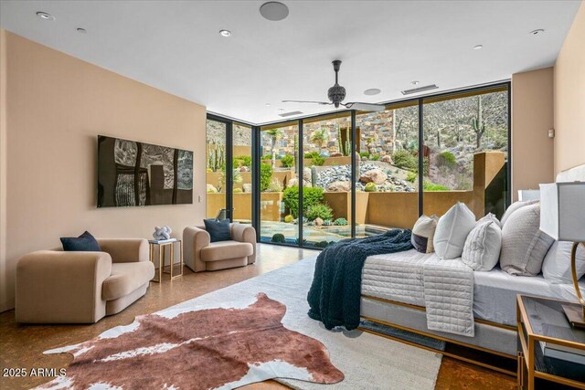 43105 N 102nd St, Scottsdale, AZ 85262 - bedroom featuring recessed lighting, access to exterior, and expansive windows