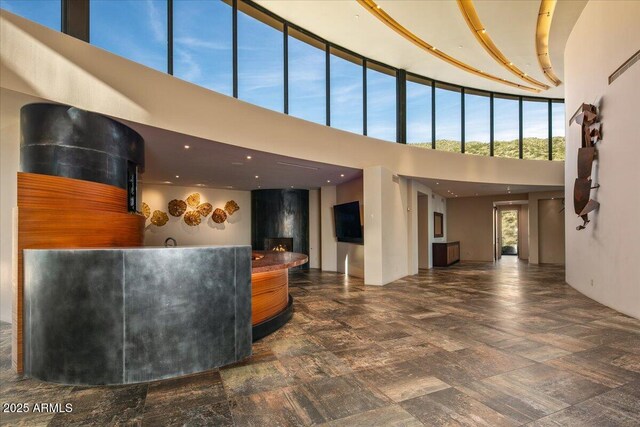 reception area with a community bar