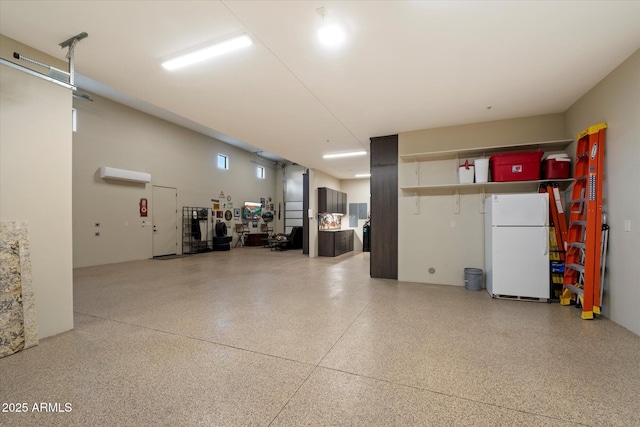 garage with white fridge