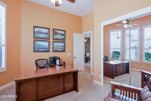 32731 N 74th Way, Scottsdale, AZ 85266 - office area featuring ceiling fan, light carpet, and baseboards