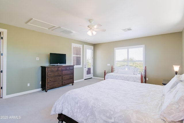32731 N 74th Way, Scottsdale, AZ 85266 - bedroom featuring access to exterior, baseboards, carpet floors, and a ceiling fan