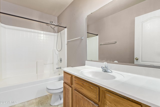 full bathroom featuring tile patterned floors, vanity, shower / bathtub combination, and toilet