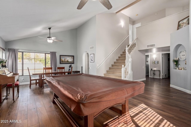 playroom with dark wood-style floors, pool table, and visible vents