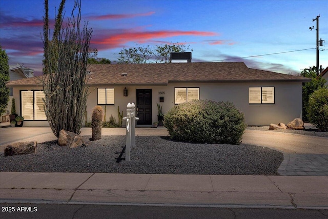 3505 N Miller Rd, Scottsdale, AZ 85251 - single story home featuring stucco siding, a chimney, and a shingled roof