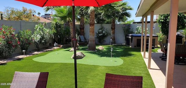 4617 E Emile Zola Ave, Phoenix, AZ 85032 - view of community with a putting area, a fenced backyard, and a patio area
