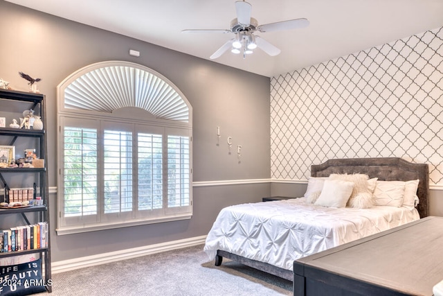 bedroom with carpet floors and ceiling fan