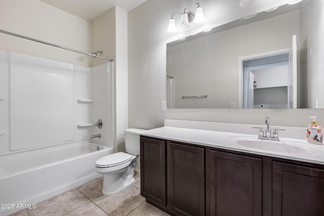 full bathroom featuring tile patterned flooring, vanity, bathing tub / shower combination, and toilet