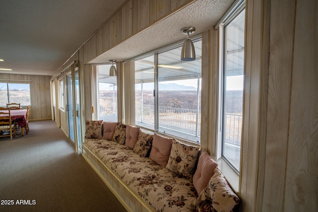 sunroom featuring a mountain view