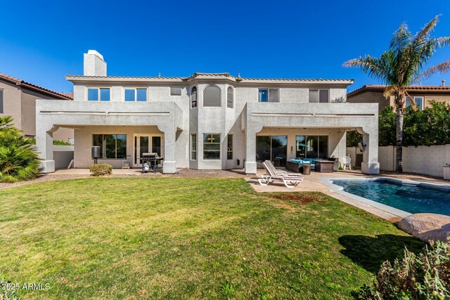 4497 E Carriage Way, Gilbert, AZ 85297 - rear view of property with a patio, a chimney, stucco siding, and an outdoor pool