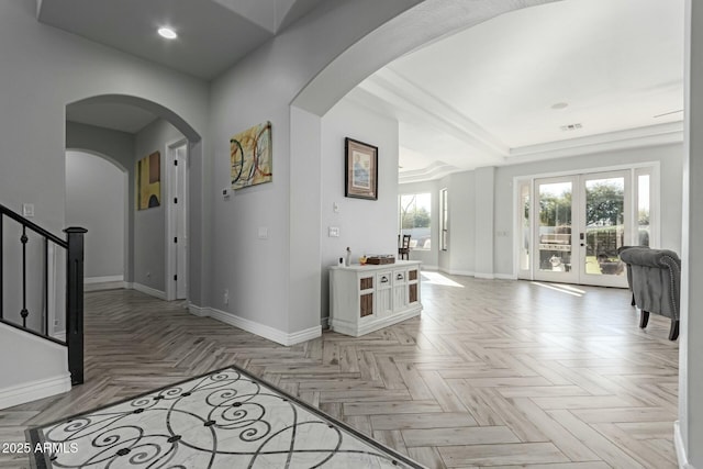4497 E Carriage Way, Gilbert, AZ 85297 - foyer featuring arched walkways, baseboards, french doors, and recessed lighting