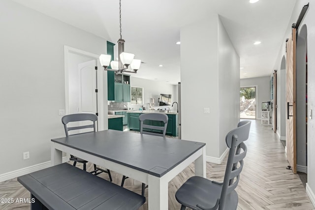 4497 E Carriage Way, Gilbert, AZ 85297 - dining area with a chandelier, baseboards, recessed lighting, and parquet floors