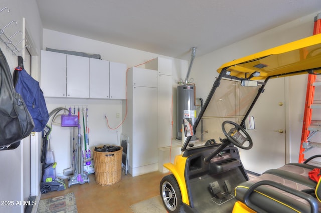 garage featuring water heater