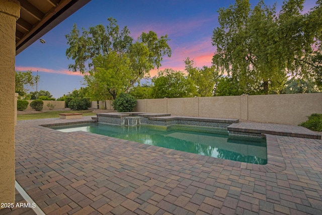 9 E Los Arboles Cir, Tempe, AZ 85284 - view of swimming pool featuring a fenced backyard, a patio area, and a pool with connected hot tub