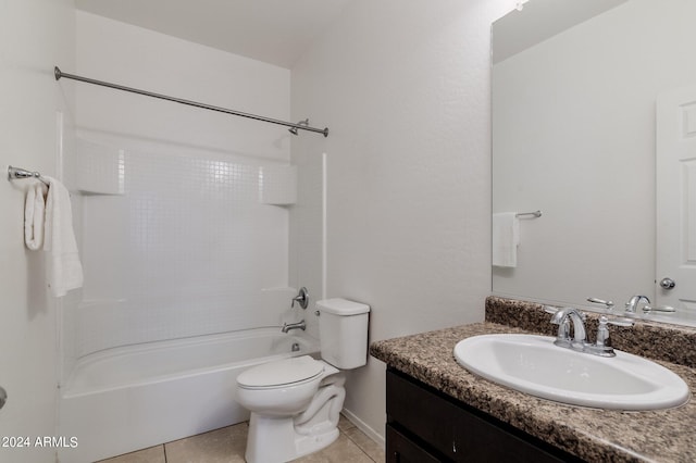 full bathroom featuring tile flooring, shower / bath combination, toilet, and vanity with extensive cabinet space