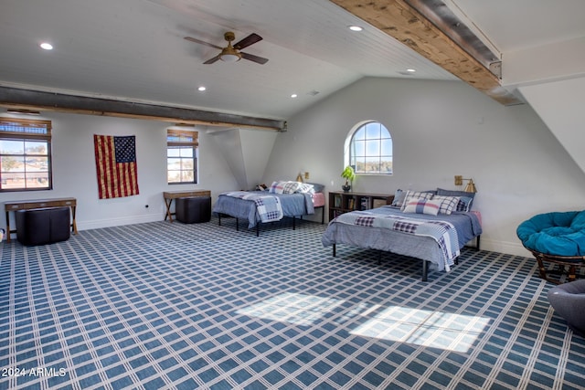 830 E Maverick, Taylor, AZ 85939 - bedroom featuring multiple windows, vaulted ceiling, and ceiling fan