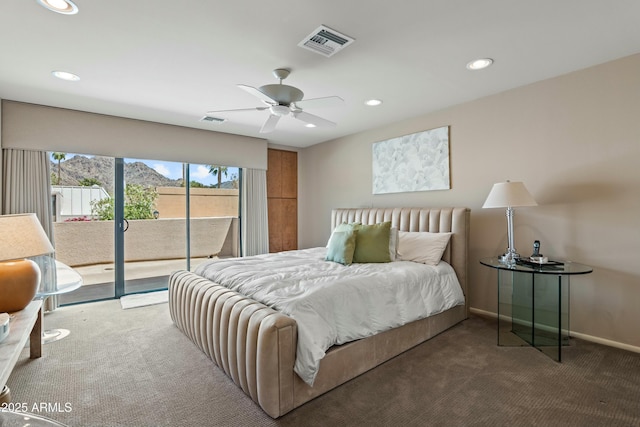 3033 E Claremont Ave, Phoenix, AZ 85016 - carpeted bedroom with access to outside, baseboards, visible vents, and recessed lighting