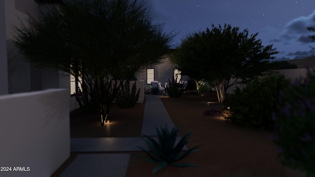 view of patio at night