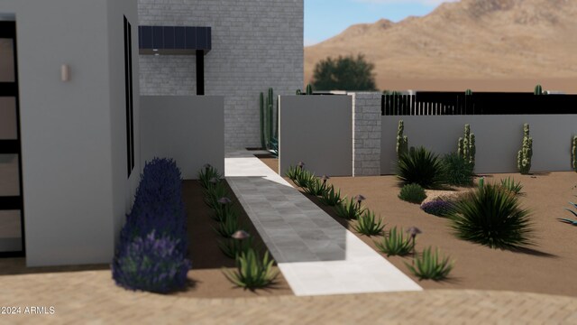 view of patio with a mountain view