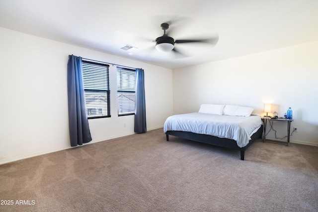 bedroom featuring carpet flooring and ceiling fan