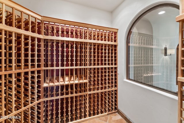 wine cellar with tile patterned flooring