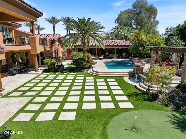 pool with a patio area