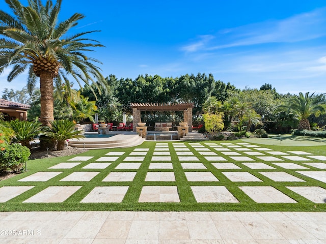 view of yard featuring a patio area and a pergola