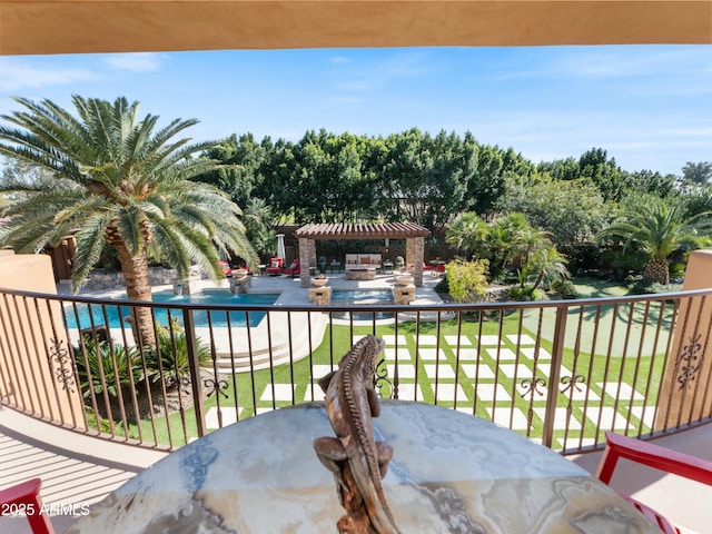 balcony with a patio area