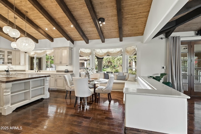 5740 N Casa Blanca Dr, Paradise Valley, AZ 85253 - dining space featuring a wealth of natural light, wooden ceiling, and lofted ceiling with beams