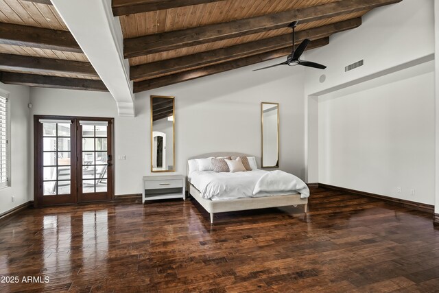 5740 N Casa Blanca Dr, Paradise Valley, AZ 85253 - bedroom with visible vents, wood ceiling, baseboards, and wood finished floors