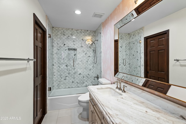 5740 N Casa Blanca Dr, Paradise Valley, AZ 85253 - bathroom featuring visible vents, toilet, shower / bath combination, vanity, and tile patterned floors
