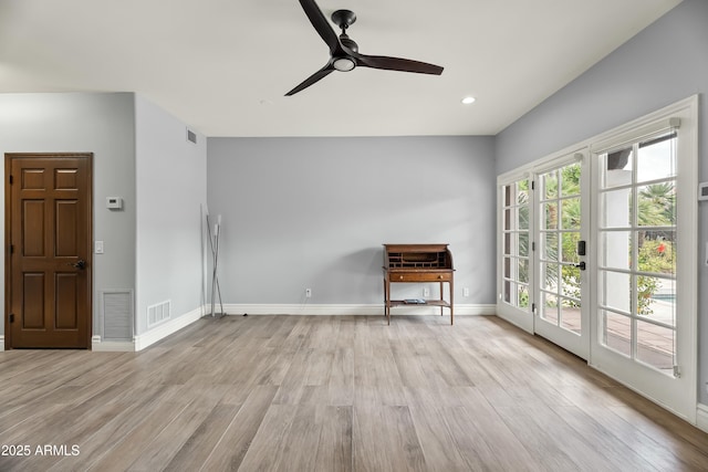 5740 N Casa Blanca Dr, Paradise Valley, AZ 85253 - spare room with ceiling fan, visible vents, baseboards, and light wood-style flooring
