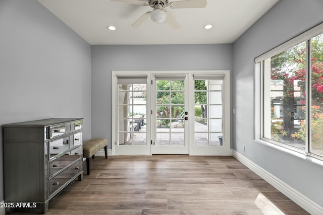 5740 N Casa Blanca Dr, Paradise Valley, AZ 85253 - entryway with wood finished floors, baseboards, a ceiling fan, and recessed lighting