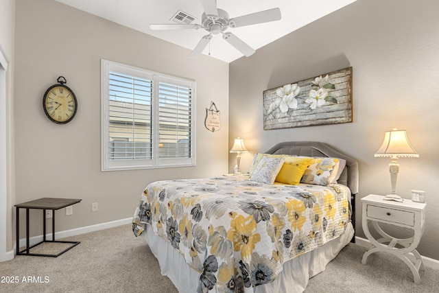 bedroom featuring ceiling fan and light colored carpet