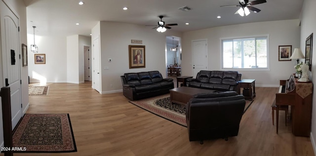 2060 E Quartz St, Mesa, AZ 85213 - living area featuring ceiling fan, light wood-style floors, recessed lighting, and baseboards
