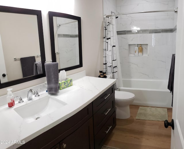 2060 E Quartz St, Mesa, AZ 85213 - bathroom featuring vanity, shower / tub combo, toilet, and wood finished floors