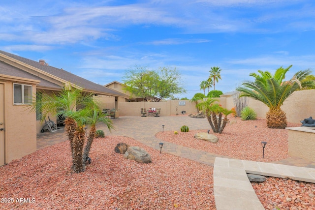 view of yard with a patio area and a fenced backyard