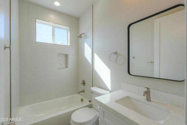 full bath featuring shower / bath combination, vanity, and toilet