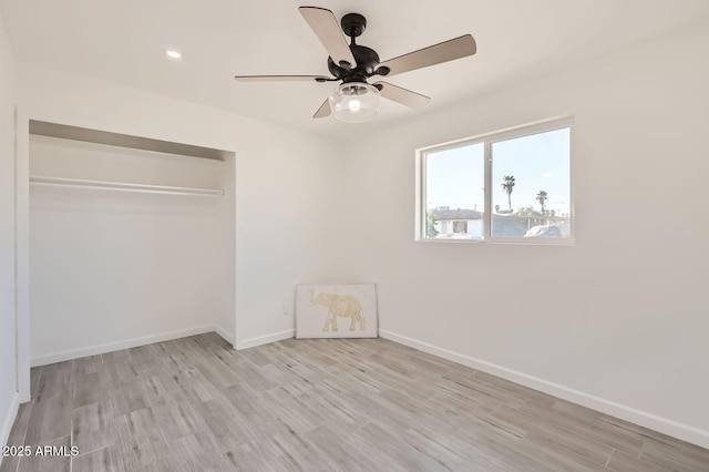 5827 N 22nd Dr, Phoenix, AZ 85015 - unfurnished bedroom with light wood-style flooring, a closet, recessed lighting, and ceiling fan